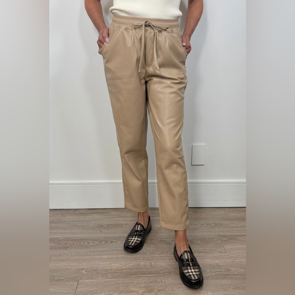 Melissa Nepton Faux Leather Pants | Tan | Size Small | Drawstring Waist - Picture 2 of 13